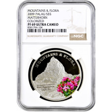 Palau 5 dollars 2009, NGC PF69 UC, "Mountains and Flora - Matterhorn" silver