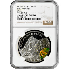 Palau 5 dollars 2010, NGC PF68 UC, "Mountains and Flora - Eiger" silver coin