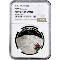 Palau 5 dollars 2010, NGC PF69 UC, "Mountains and Flora - Aconcagua" silver