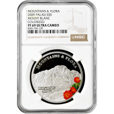 Palau 5 dollars 2009, NGC PF69 UC, "Mountains and Flora - Mont Blanc" silver