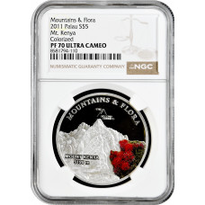 Palau 5 dollars 2011, NGC PF70 UC, "Mountains and Flora - Mount Kenya" Top Pop