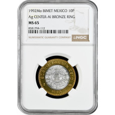 Mexico 10 pesos 1992 Mo, NGC MS65, "United Mexican States (1992 - 2023)"
