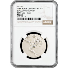 Deutschland Silbermedaille 1986, NGC MS68, "Fußball-Weltmeisterschaft Bent Leg"