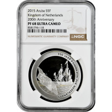 Aruba 5 florin 2015, NGC PF68 UC, "200th Anniversary - Kingdom of Netherlands"