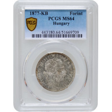 Ungarn 1 Forint 1877 KB, PCGS MS64, "Franz Joseph I (1848 - 1916)" Top Pop 1/0