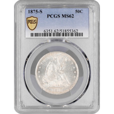 США 50 центов 1875 г. S, PCGS MS62, "Полдоллара "Seated Liberty"