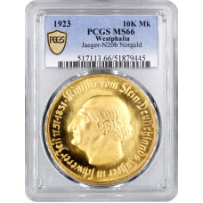 Вестфалия 10000 марок 1923 г., PCGS MS66, "Фрайгерр фон Штейн"