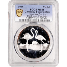 Deutschland Silbermedaille 1975, PCGS MS65, "110 Jahre Zoo Hanover - Flamingo"