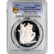Deutschland Silbermedaille 1975, PCGS MS65, "110 Jahre Zoo Hanover - Bär"