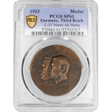Deutschland - Bronzemedaille 1933, PCGS SP61, "Hindenburg und Hitler"