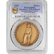 Deutschland - Bronzemedaille 1935, PCGS SP64, "Saarländische Wiedervereinigung"