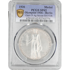 Deutschland - Silbermedaille 1936, PCGS SP62, "Olympische Spiele 1936 in Berlin"