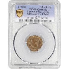 Deutschland - Drittes Reich 30 Pfennig 1938, PCGS UNC Det., "Hitler-Opferpfennige"
