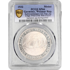 Веймарская Республика Медаль 1932 г., PCGS SP66, "Затопление учебного корабля «Ниобе»"