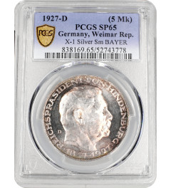 Weimarer Republik Karl-Goetz-Medaille 1927 D, PCGS SP65, "80 Jahre Hindenburg“