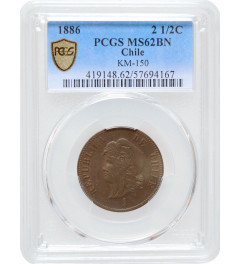 Chile 2.5 Centavos 1886 So, PCGS MS62 BN, "Republik Chile (1851 - 1898)"