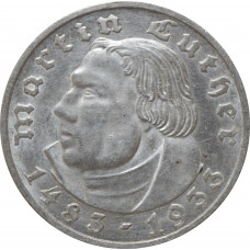 Germany - Third Reich 2 reichsmark 1933 E, UNC Det., "450th An. - Martin Luther"