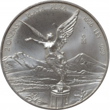 Мексика 2 онзы 1996 г. Mo, UNC, "Серебряная инвестиционная монета "Свобода"