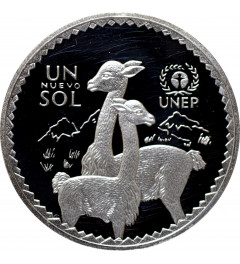 Перу 1 соль 1994 г., PROOF, "Защита окружающей среды - Викуньи"