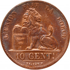 Бельгия 10 сантимов 1832 г., UNC Details, "Король Леопольд I (1832 - 1865)"