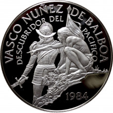 Panama 20 balboas 1984 FM, PROOF, "Vasco Nunez de Balboa" silver coin