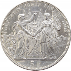 Швейцария 5 франков 1876 г., UNC Det, "Стрелковый фестиваль в Лозанне"