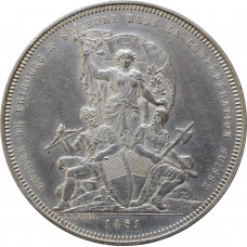 Швейцария 5 франков 1881 г., UNC Det., "Стрелковый фестиваль во Фрибуре"