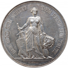 Швейцария 5 франков 1885 г., UNC Det., "Стрелковый фестиваль в Берне"