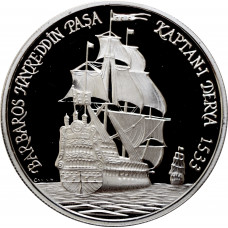 Turkey 1.500.000 lira 1997, PROOF, "Hayreddin Barbarossa Pasha /ship/" silver