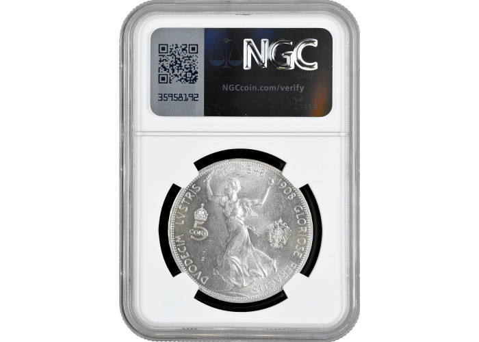Austria 5 corona 1908, NGC MS62, "60th Anniversary of Reign" silver coin
