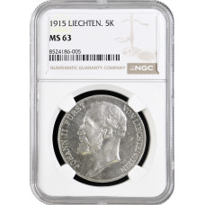 Лихтенштейн 5 крон 1915 г., NGC MS63, "Князь Иоганн II (1858 - 1929)"