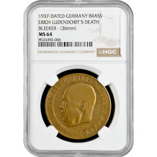 Germany - Third Reich bronze medal 1937, NGC MS64, "Death of Erich Ludendorff"