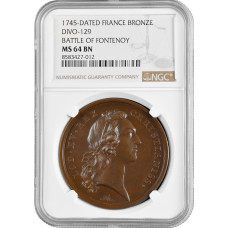 France bronze medal 1745, NGC MS64 BN, "Battle of Fontenoy" Top Pop