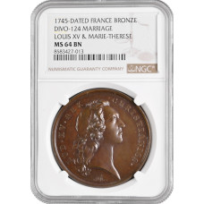 France bronze medal 1745, NGC MS64 BN, "Marriage Louis XV & Marie-Therese"TopPop