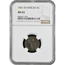 Vatikan 5 Centesimi 1941, NGC MS65, "Papst Pius XII. (1939 - 1958)"