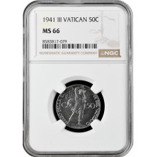 Vatikan 50 Centesimi 1941, NGC MS66, "Papst Pius XII (1939 - 1958)"