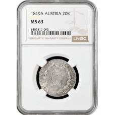 Австрия 20 крейцеров 1819 г. A, NGC MS63, "Император Франц II (1804 - 1835)"