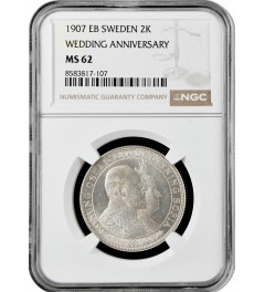 Sweden 2 kronor 1907 EB, NGC MS62, "Marriage of King Oscar II and Lady Sofia"