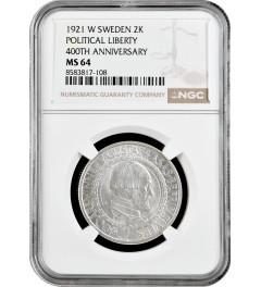 Sweden 2 kronor 1921 W, NGC MS6, "400th Anniversary - War of Liberation"