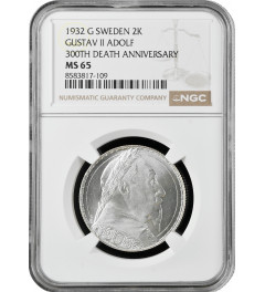 Sweden 2 kronor 1932 G, NGC MS65, "300th Anniversary - Death of Gustav II Adolf"
