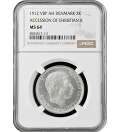 Denmark 2 kroner 1912 VBP AH, NGC MS64, "Accession of Christian X" silver coin