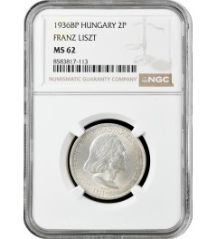 Hungary 2 pengo 1936 BP, NGC MS62, "50th Anniversary - Death of Ferenc Liszt"