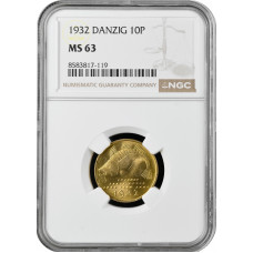Danzig 10 Pfennig 1932, NGC MS63, "Freie Stadt Danzig (1923 - 1939)"