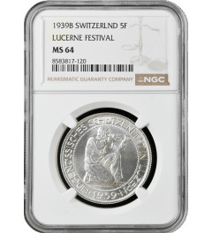 Schweiz 5 Franken 1939 B, NGC MS64, "Eidgenössisches Schützenfest in Luzern"