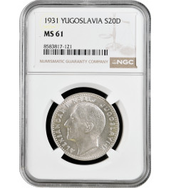 Jugoslawien 20 Dinar 1931, NGC MS61, "König Aleksander I (1921 - 1934)"