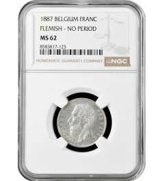 Belgien 1 Franken 1887 Flemish, NGC MS62, "König Leopold II (1865 - 1909)"