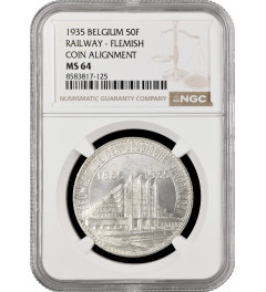 Belgien 50 Franken 1935 Flemish - Pos. A, NGC MS64, "Eisenbahn 100 Jahre"Top Pop