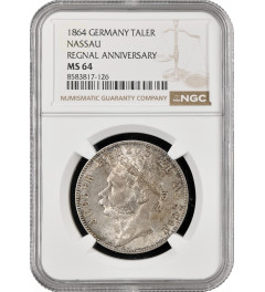 Nassau 1 Taler 1864, NGC MS64, "25. Jahrestag - Herrschaft von Adolph"