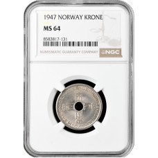 Норвегия 1 крона 1947 г., NGC MS6, "Король Хокон VII (1906 - 1957)"