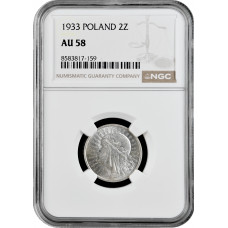 Польша 2 злотых 1933 г., NGC AU58, "Королева Ядвига"